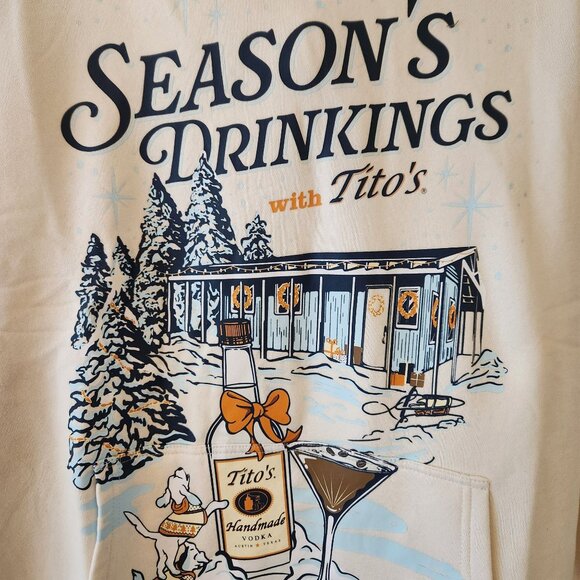 Titos Vodka Seasons Drinkings Hoodie Graphic Print XL Off White Winter Design - Picture 2 of 9